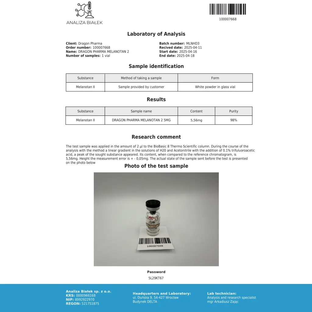 Melanotan 2 5mg Dragon Pharma, Europe