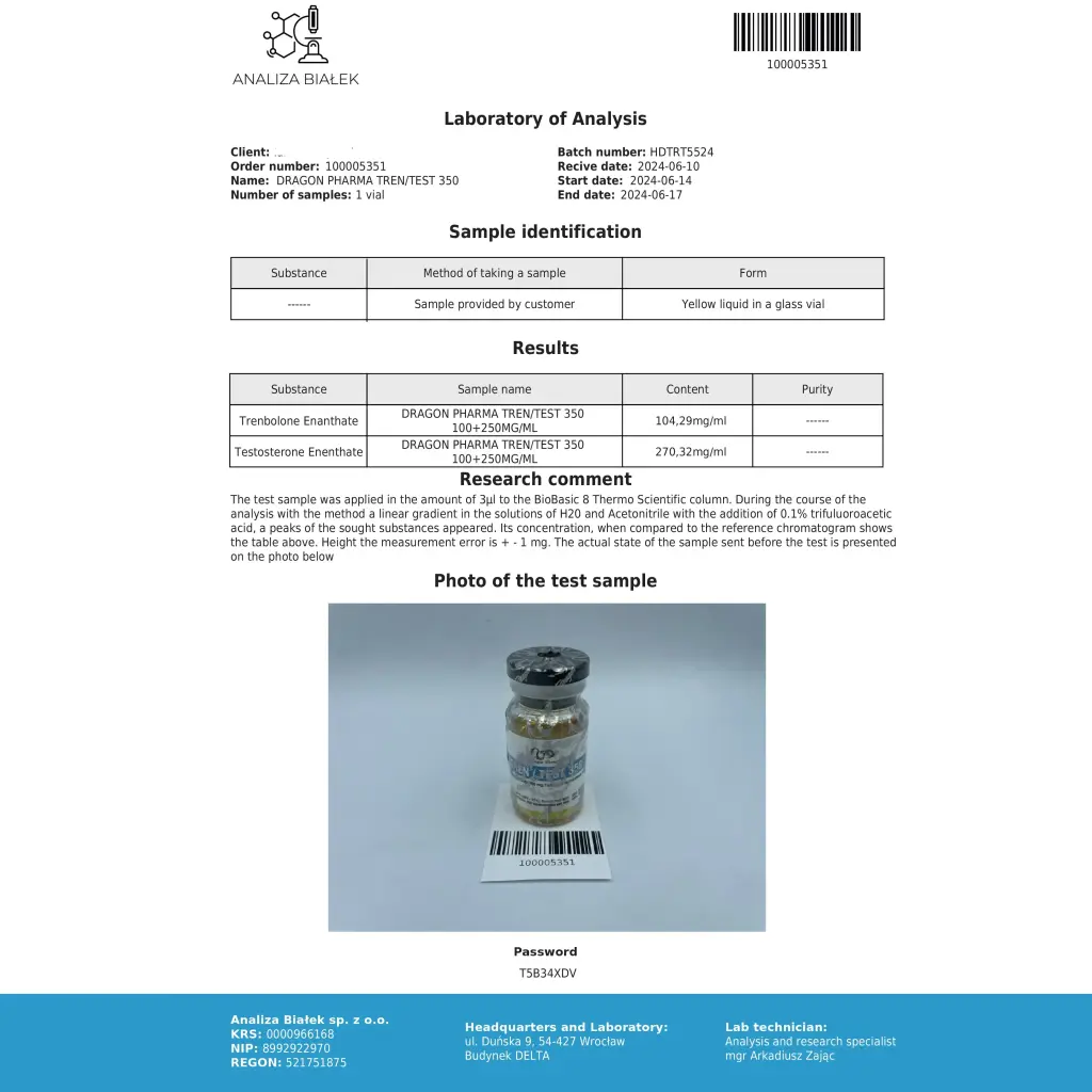 Tren/Test 350 Dragon Pharma, Europe
